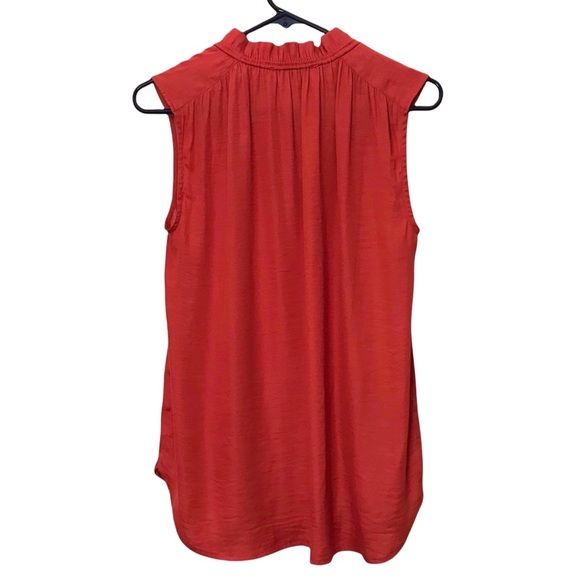 Loft Sleeveless Ruched Ruffled Coral V-Neck Small - Picture 2 of 4